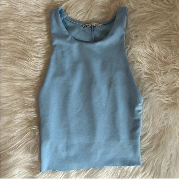 Zara blue tank top size small baby blue round neck tank - Picture 2 of 7